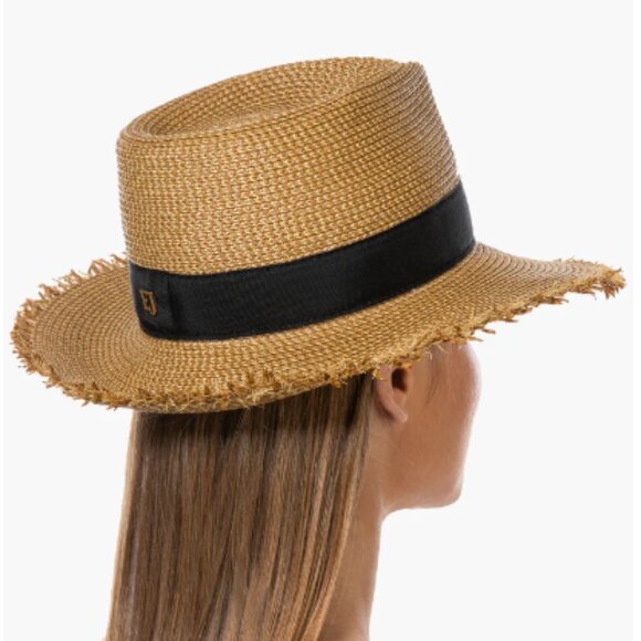 NWT Eric Javits Fringe Pinch Straw Fedora Hat Packable Women’s - Picture 3 of 8